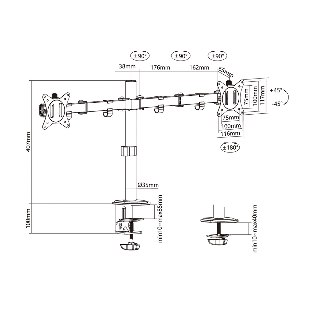 AISENS Soporte mesa para 2 Monitores 9KG 17/32" (2 Brazos)