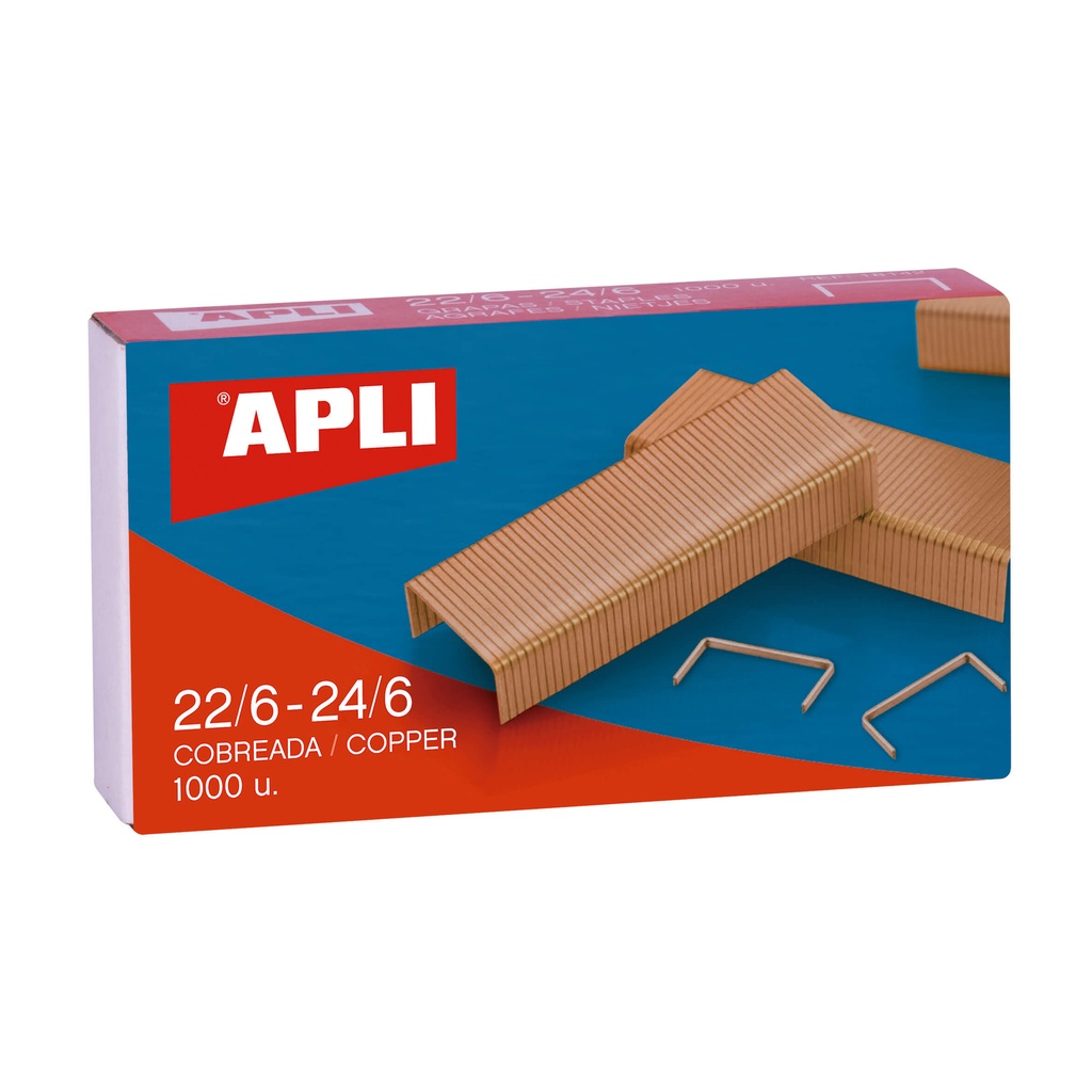 APLI Grapas cobreadas 22/6 - 24/6 (Pack 10 cajas  1000 uds/caja)