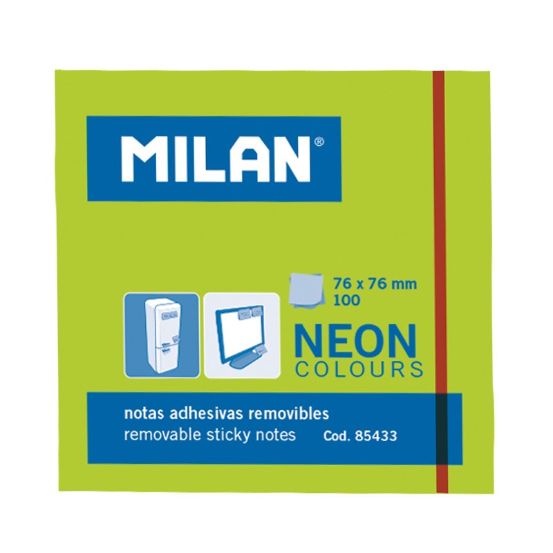 Notas adhesivas removibles MILAN 76x76 100 uds verde neon