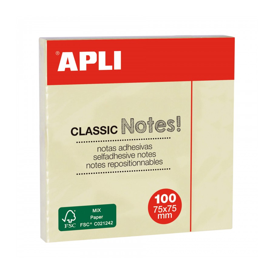Notas adhesivas APLI 75x75 100 uds (12 uds) amarillo