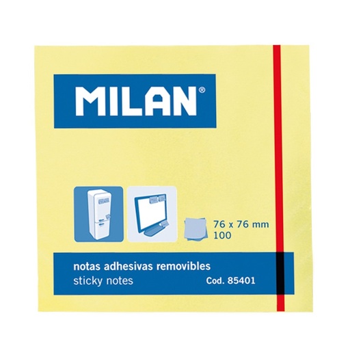 [PA-014-000001] Notas adhesivas removibles MILAN 76x76 100 uds amarillo (Pack 10)