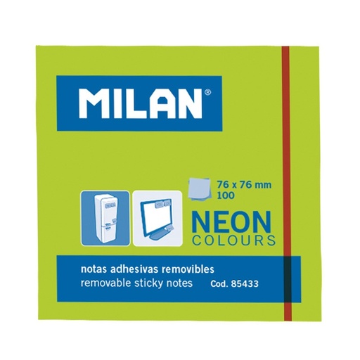 [PA-014-000002] Notas adhesivas removibles MILAN 76x76 100 uds verde neon