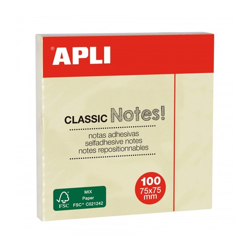 [PA-014-000003] Notas adhesivas APLI 75x75 100 uds (12 uds) amarillo